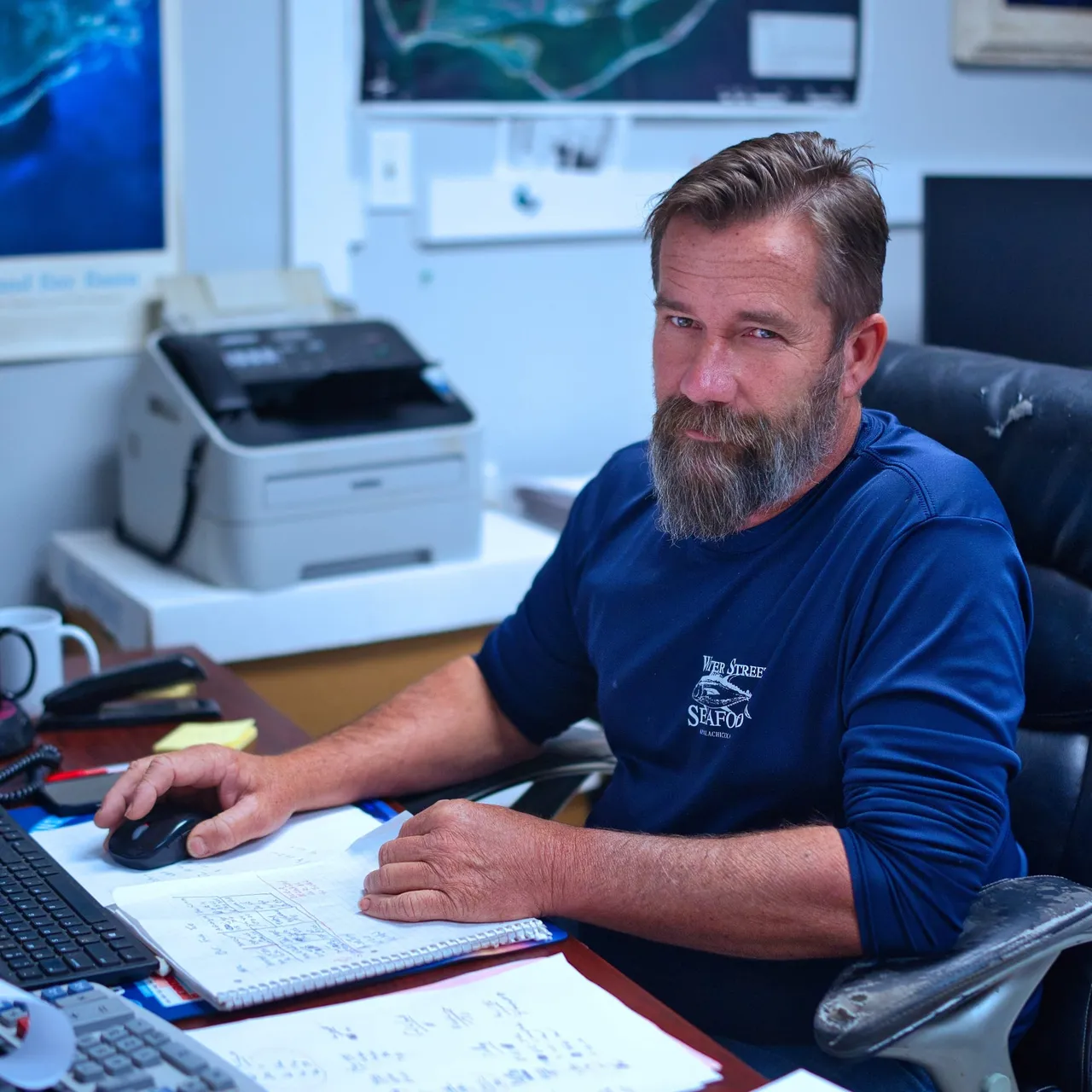 A Water Street team member working at his desk in the office